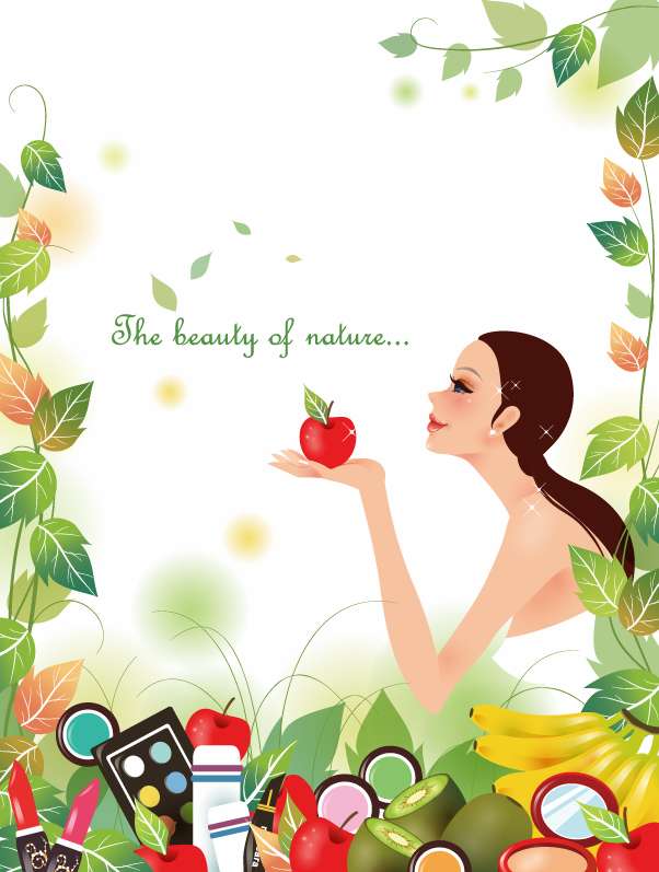 free vector Beautiful Girl with Nature Background Vector Illustration
